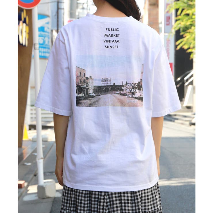 ゆったり5分袖バックプリントTシャツ(カットソー 半袖 オーバー