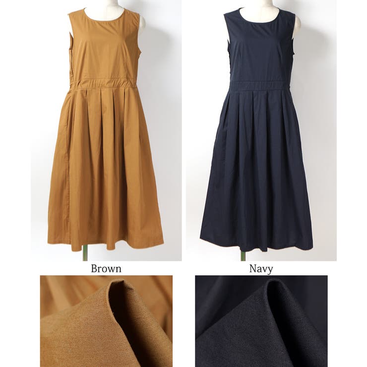 ワンピース ノースリーブ ウエストカットアウト Aライン フレア ウエストギャザーフロントタックノースリーブワンピース(無地 A