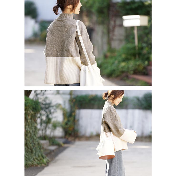 プチタートルバイカラーニットトップス 田中亜希子さん着用(akiico