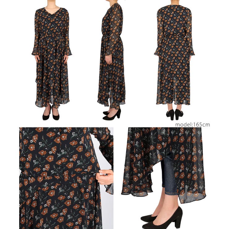 プランテーション　花柄ワンピース　タートルネック 花柄ハイネックワンピース[品番：INGW0003661]｜INGNI （イング