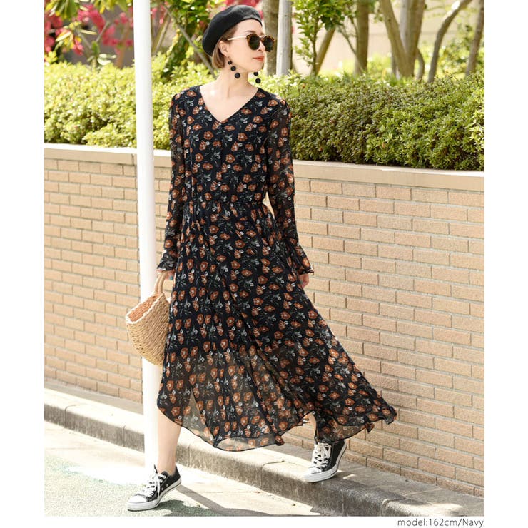 フロントボタンイレギュラーヘム花柄ワンピース[品番 フロントボタンイレギュラーヘム花柄ワンピース[品番