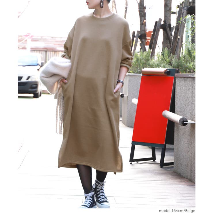 微裏起毛やわらかスウェットワンピース(ロングワンピース 長袖 無地 | coca | 詳細画像7 