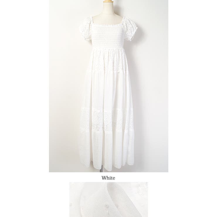 裾ふんわりコットン花柄レース透け感ロング丈ワンピース（マキシワンピース 16ss | coca | 詳細画像4 