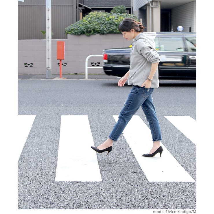 ゆったりシルエットのダメージデニムパンツ（ボーイフレンド ジーンズ クロップド丈 | coca | 詳細画像6 