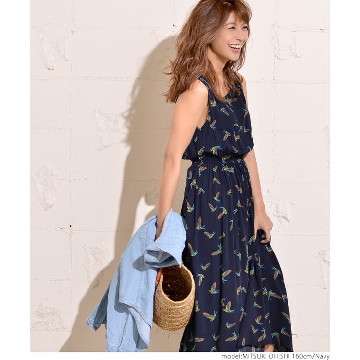 ツバメ柄ノースリーブワンピース 大石参月さん着用[品番