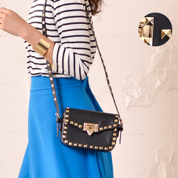 フェイクレザーミニショルダーバッグ(スタッズ ゴールド 斜めがけ[品番  