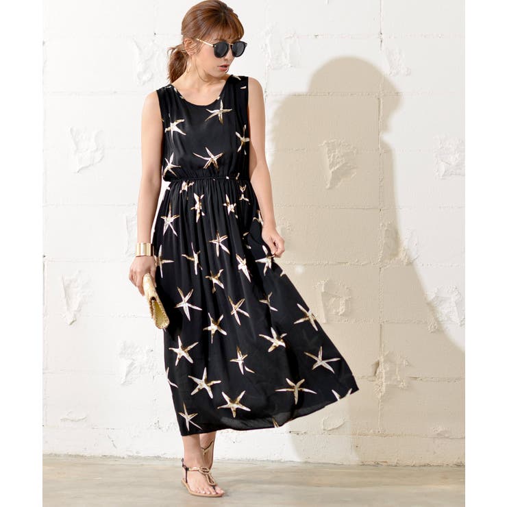 ヒトデ柄ノースリーブワンピース ロング丈 ロングワンピース 夏ワンピース 品番 Pa Coca コカ のレディースファッション通販 Shoplist ショップリスト