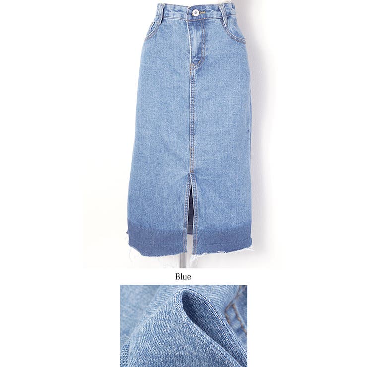 グラデーションスリットデニムスカート(フリンジ ハーフ丈 フレイドヘム | coca | 詳細画像4 