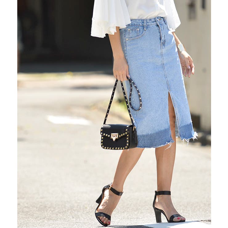 グラデーションスリットデニムスカート(フリンジ ハーフ丈 フレイドヘム | coca | 詳細画像7 