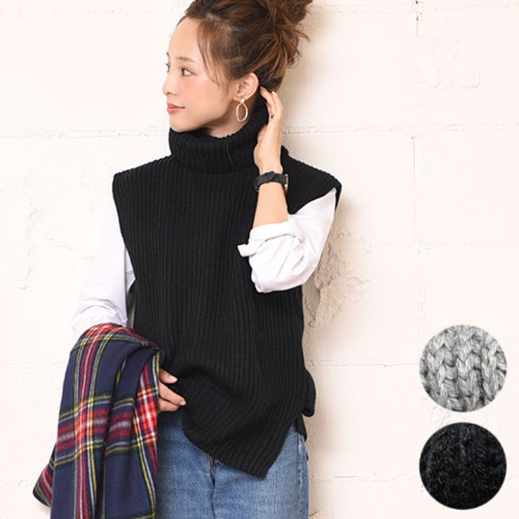 田中亜希子さん着用 タートルネックノースリーブニットトップス