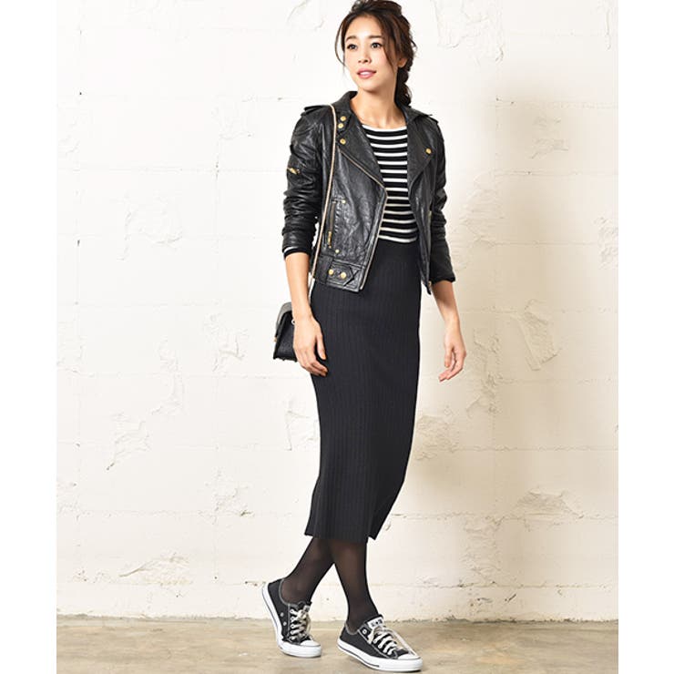 ロング丈リブニットタイトスカート(ボトムス ミモレ丈 スリット | coca | 詳細画像8 