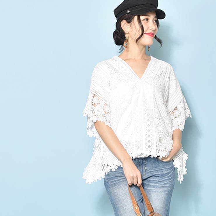 Vネックフラワーレーストップス 総レース 半袖 ブラウス 品番 Pa Coca コカ のレディースファッション通販 Shoplist ショップリスト