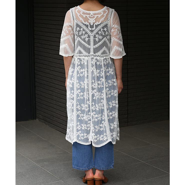 再入荷】刺繍レース半袖ロングカーディガン 大石参月さん着用(羽織り
