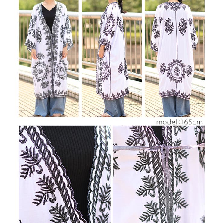 大人上品モノトーン刺繍ロングガウン(羽織り トッパー 刺しゅう