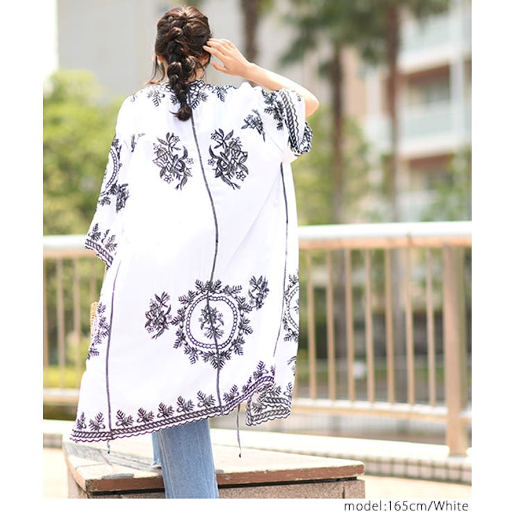 大人上品モノトーン刺繍ロングガウン(羽織り トッパー 刺しゅう[品番