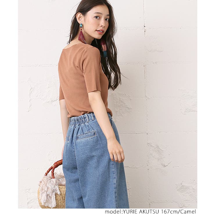 シンプル五分袖リブ二ットソー 阿久津ゆりえさん着用(カットオフ 薄手 | coca | 詳細画像6 