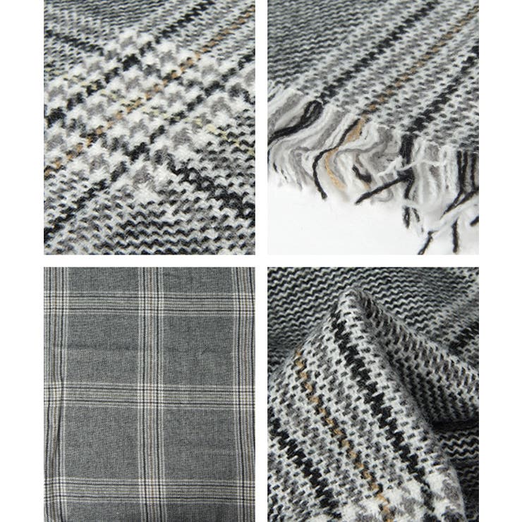 上品シックカラー大判チェックストール 阿久津ゆりえさん着用(モノトーン マフラー | coca | 詳細画像2 