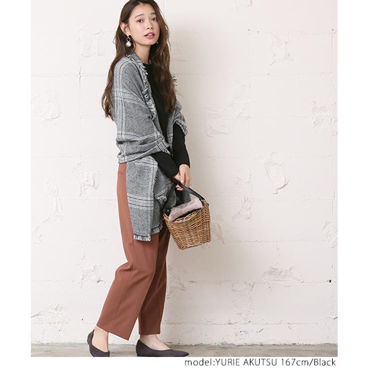 上品シックカラー大判チェックストール 阿久津ゆりえさん着用(モノトーン マフラー | coca | 詳細画像5 