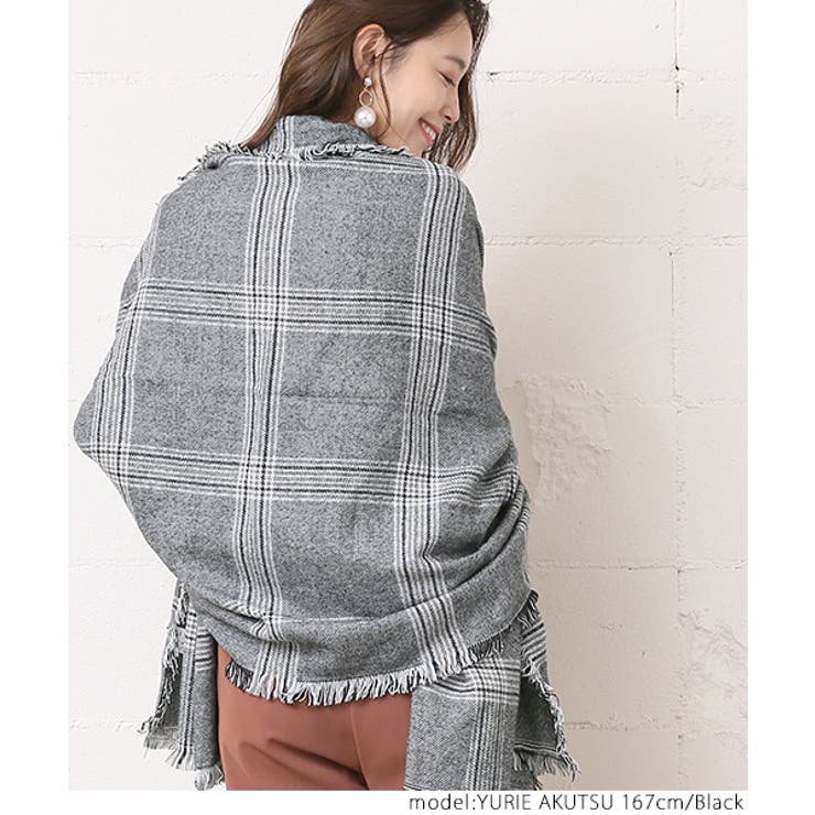 上品シックカラー大判チェックストール 阿久津ゆりえさん着用(モノトーン マフラー | coca | 詳細画像7 