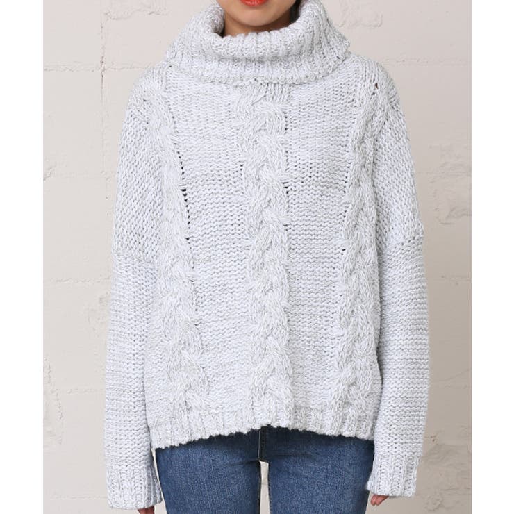 ボリュームタートルネックミックスニットトップス 阿久津ゆりえさん