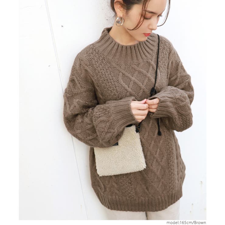 ケーブル編みロング丈ざっくりニットトップス[品番：PA000009395 