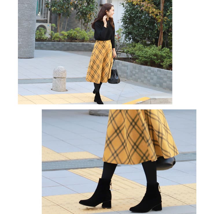 フェイクスウェードぼかしチェック柄フレアスカート(Aライン ミディ丈 ロング丈 | coca | 詳細画像11 