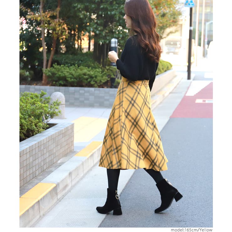 フェイクスウェードぼかしチェック柄フレアスカート(Aライン ミディ丈 ロング丈 | coca | 詳細画像12 