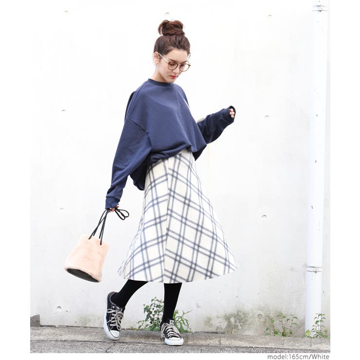 フェイクスウェードぼかしチェック柄フレアスカート(Aライン ミディ丈 ロング丈 | coca | 詳細画像13 