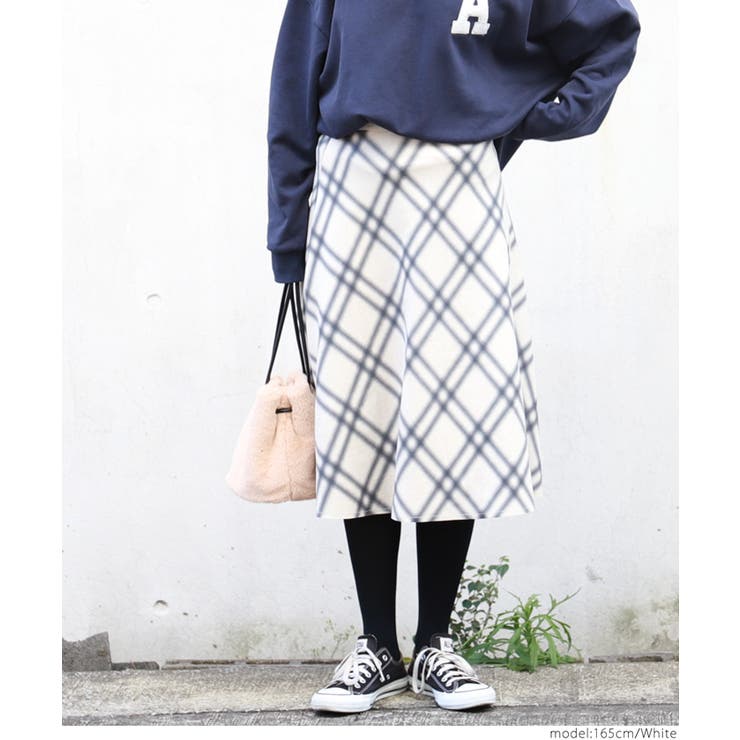 フェイクスウェードぼかしチェック柄フレアスカート(Aライン ミディ丈 ロング丈 | coca | 詳細画像14 