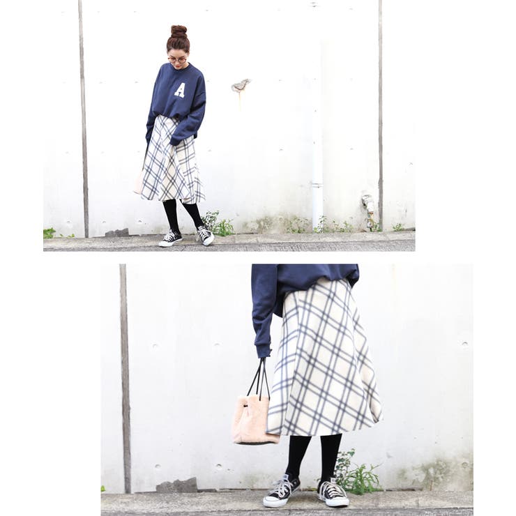 フェイクスウェードぼかしチェック柄フレアスカート(Aライン ミディ丈 ロング丈 | coca | 詳細画像15 