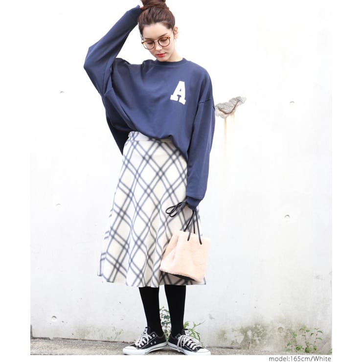 フェイクスウェードぼかしチェック柄フレアスカート(Aライン ミディ丈 ロング丈 | coca | 詳細画像17 