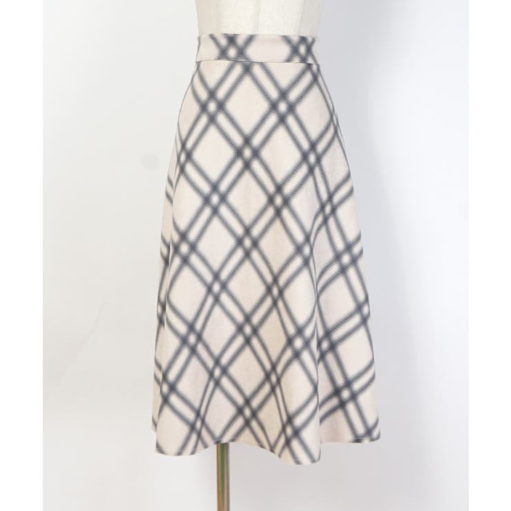 フェイクスウェードぼかしチェック柄フレアスカート(Aライン ミディ丈 ロング丈 | coca | 詳細画像2 
