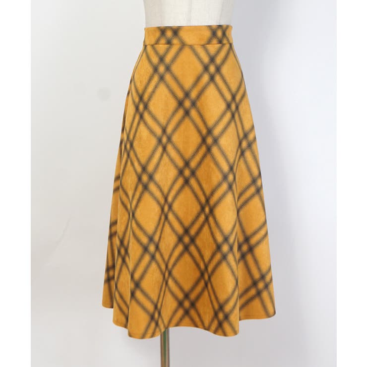 フェイクスウェードぼかしチェック柄フレアスカート(Aライン ミディ丈 ロング丈 | coca | 詳細画像3 