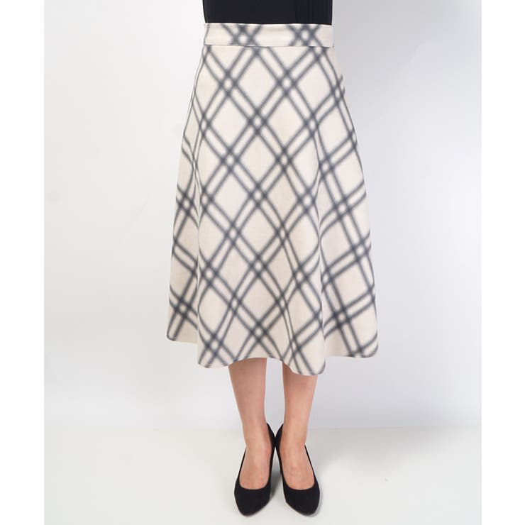 フェイクスウェードぼかしチェック柄フレアスカート(Aライン ミディ丈 ロング丈 | coca | 詳細画像4 