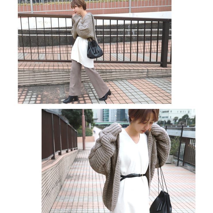 ざっくり手編み風ロングスリーブニットカーディガン 石田一帆さん着用(ショート丈 | coca | 詳細画像11 