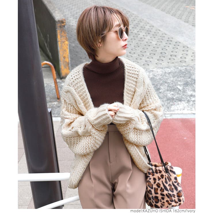 ざっくり手編み風ロングスリーブニットカーディガン 石田一帆さん着用(ショート丈 | coca | 詳細画像13 