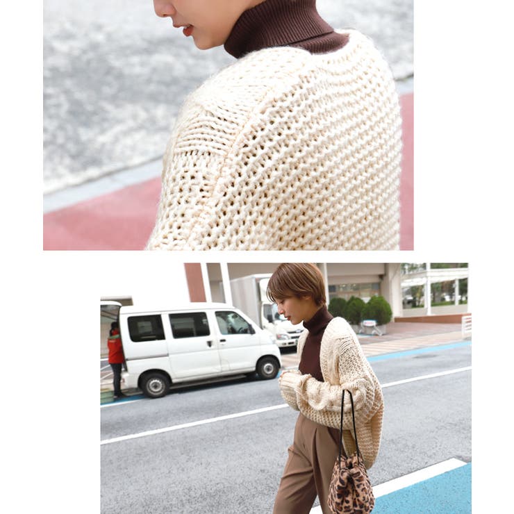 ざっくり手編み風ロングスリーブニットカーディガン 石田一帆さん着用(ショート丈 | coca | 詳細画像15 