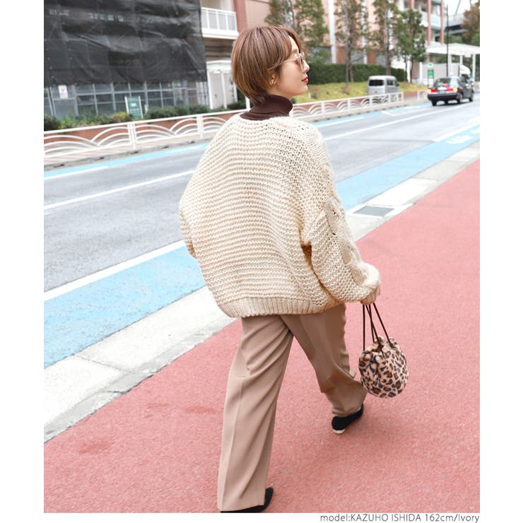 ざっくり手編み風ロングスリーブニットカーディガン 石田一帆さん着用(ショート丈 | coca | 詳細画像16 