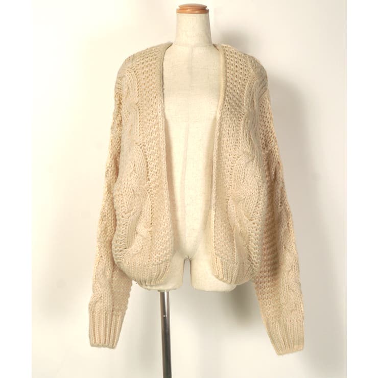 ざっくり手編み風ロングスリーブニットカーディガン 石田一帆さん着用(ショート丈 | coca | 詳細画像2 