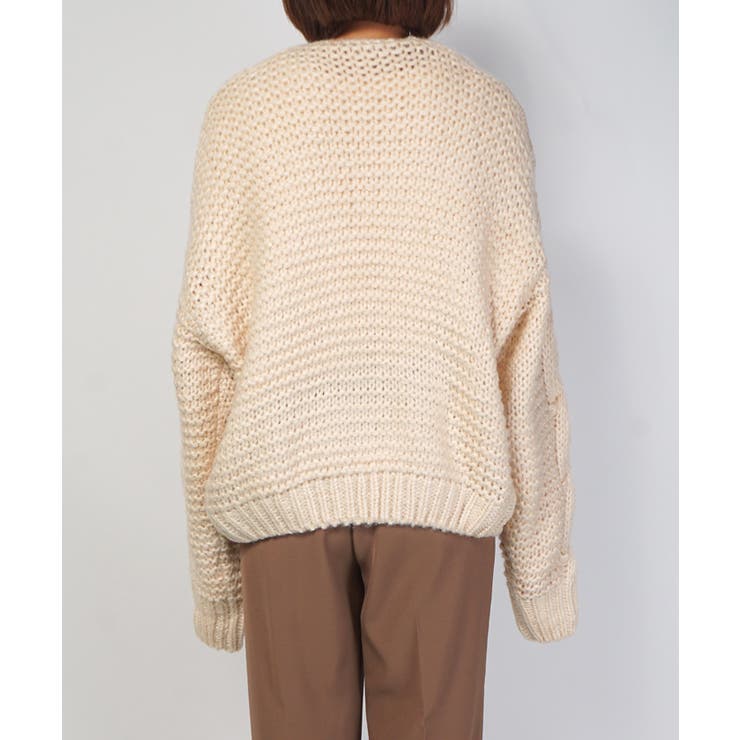 ざっくり手編み風ロングスリーブニットカーディガン 石田一帆さん着用(ショート丈 | coca | 詳細画像6 