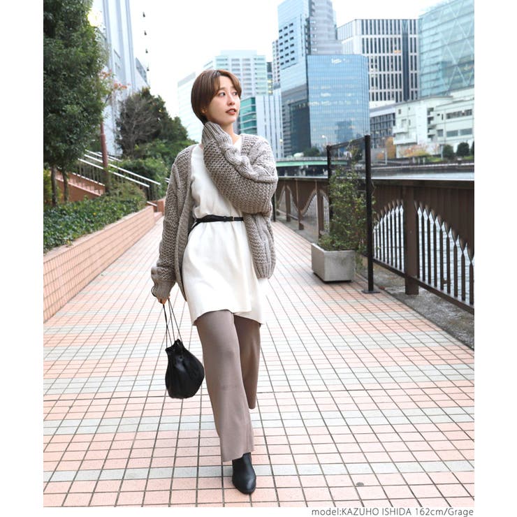 ざっくり手編み風ロングスリーブニットカーディガン 石田一帆さん着用(ショート丈 | coca | 詳細画像8 