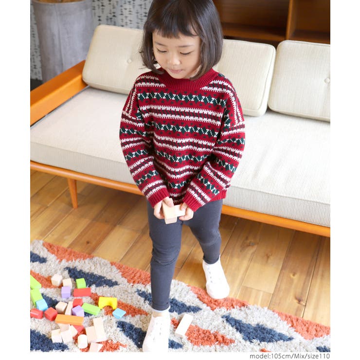 ノルディック柄ハイゲージニットトップス 子供服 クリスマスカラー 長袖 品番 Pa Coca コカ のキッズファッション通販 Shoplist ショップリスト