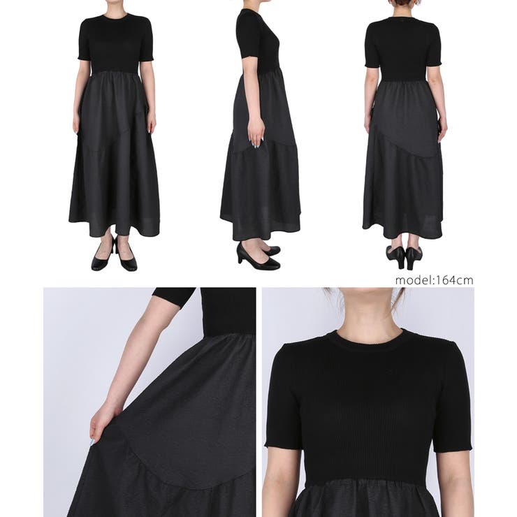 上品エンボスニットドッキングワンピース[品番：PA000016153