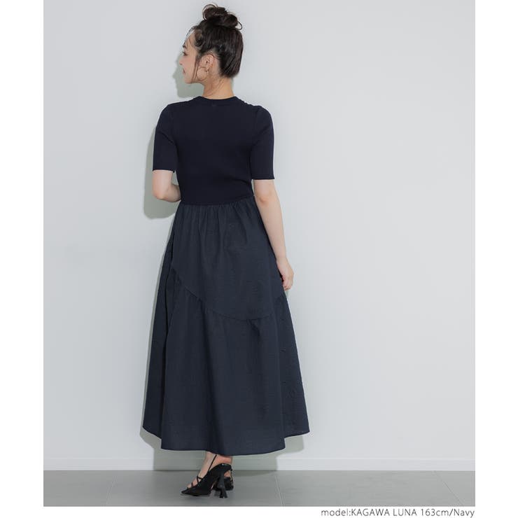 上品エンボスニットドッキングワンピース[品番：PA000016153