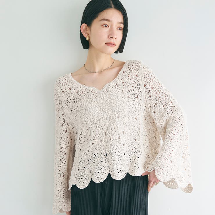 フレアスリーブ クロシェトップス レディース[品番：PA000016753 