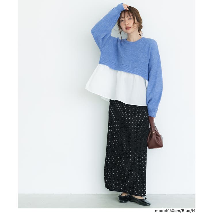 ［Blue］ | ＼26aw新色登場／レイヤード風ドッキングギャザーニット | coca