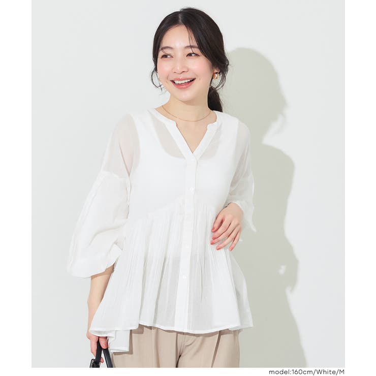 ［White］ | ふんわり透け感 袖ボリュームティアードブラウス ４色展開 | coca