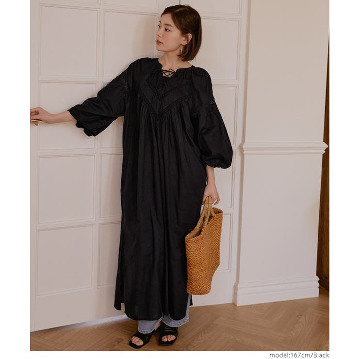 月菜 ワンピース TORRAZZO DONNA/6250-577 異素材コンビフリルワンピース マキシ