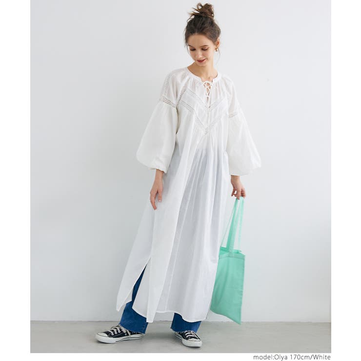 ［White］ | レース切り替えワンピース | coca
