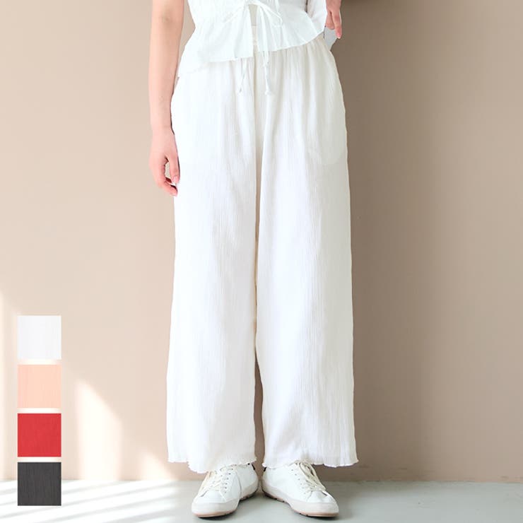 大人 可愛い 服  コットンクレープイージーワイドパンツ [品番 レディース 9号～